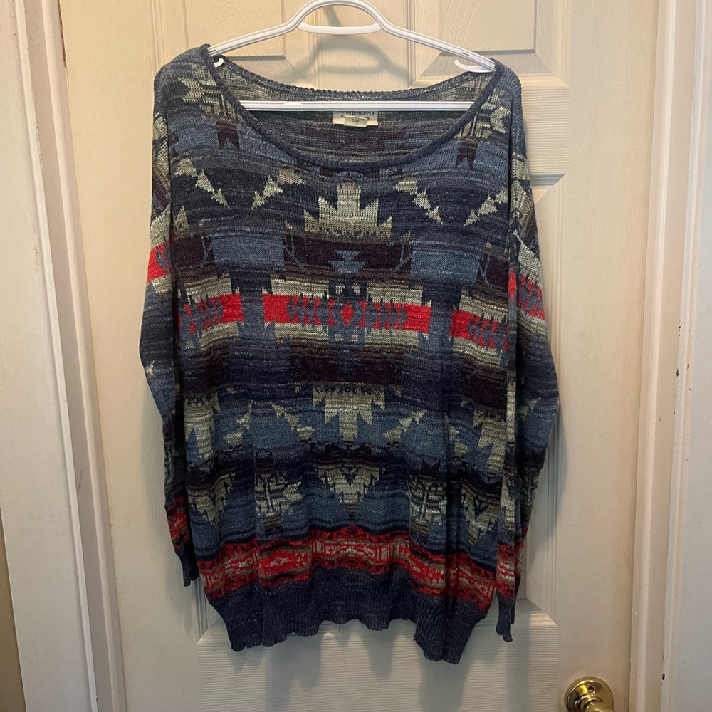 Aztec Patterned Blue and Red Sweater